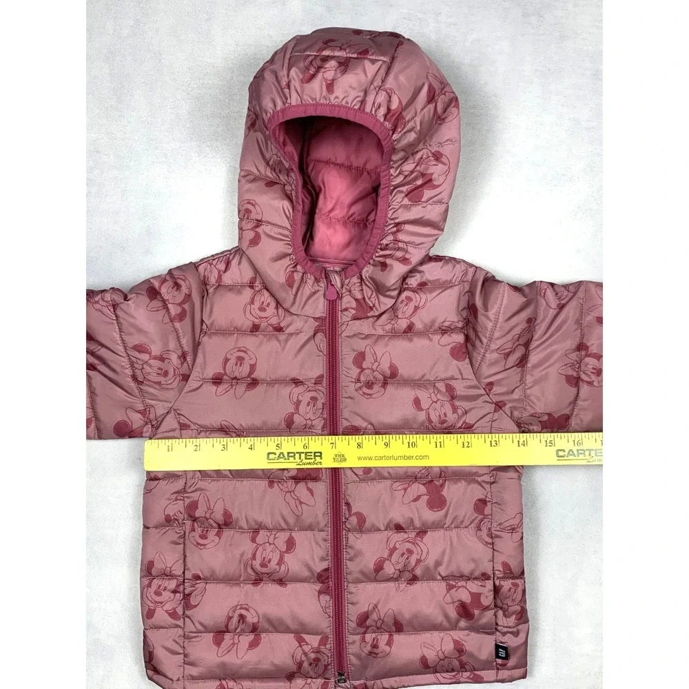 Gap Disney Puffer Jacket Girls 4 Pink Minnie Mouse Hooded‎ Lightweight Coat